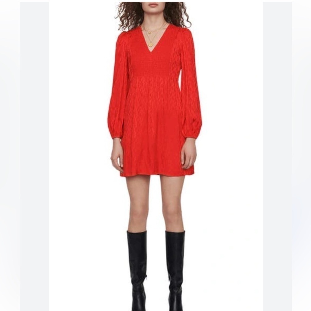 Maje Rimine Satin Jacquard Red Mini Dress